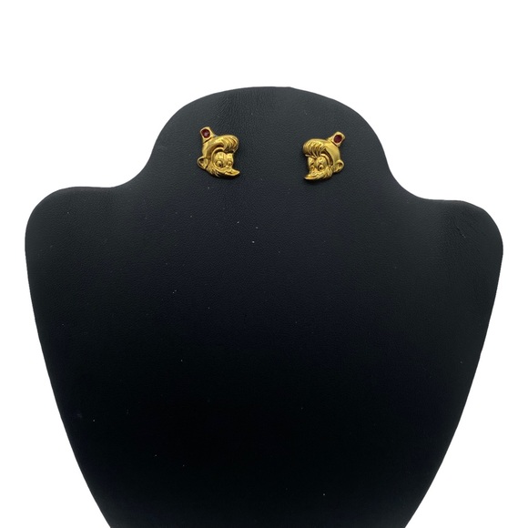 Disney Aladdin Abu Golden Head Garnet Stone Earrings - Picture 1 of 5